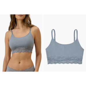 Pact Women's Organic Cotton Lace Trim Bralette Blue Gray Adjustable Straps Small